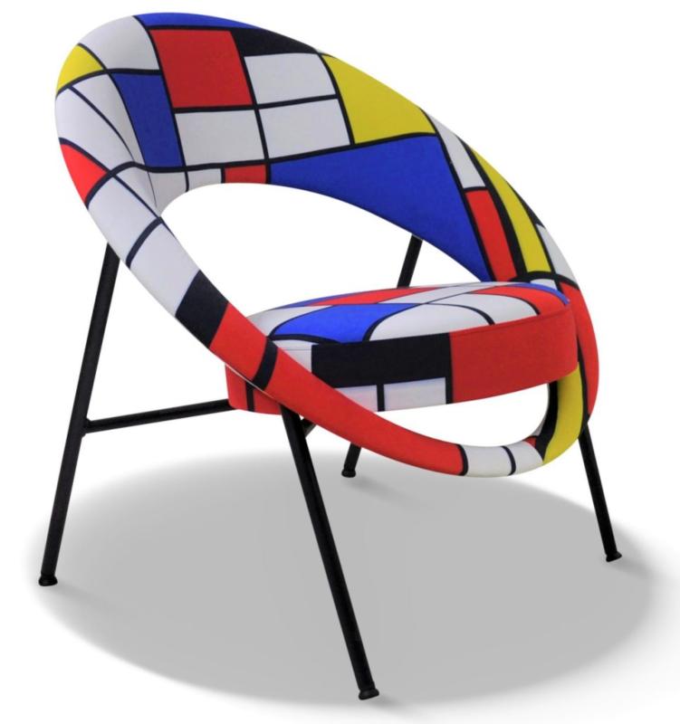 Fauteuil Saturn CHARLES PAGET Laque Noir Tissu Mondrian 