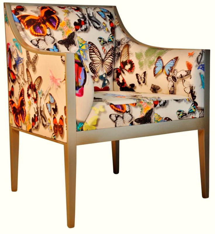 Fauteuil Guillaume CHARLES PAGET Laque Etain Tissu Papillon Blanc 