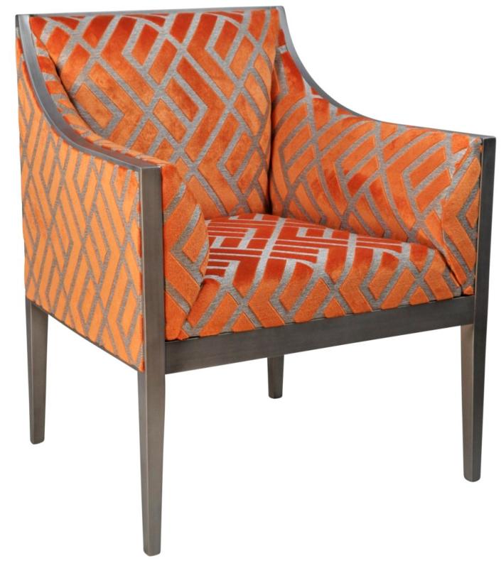 Fauteuil Guillaume CHARLES PAGET Laque Vieil Argent Tissu Losange Orange 