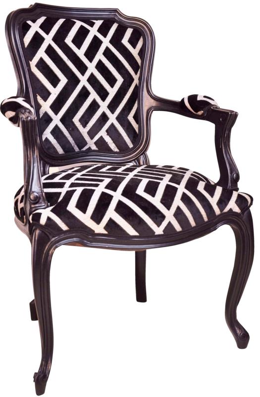 Fauteuil Edouard CHARLES PAGET  Laque Noire Tissu Losange Noir 