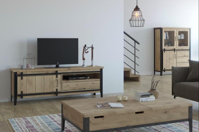 QUEENS Meuble TV 1 porte coulissante - 1 tiroir - 1 niche 172cm